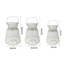 AIMALL Galvanized Fish Cage with Spring Door for Fishing, Portable Metal Wire Folding Trap Basket for Fish and Crab Catching, Durable and Lightweight