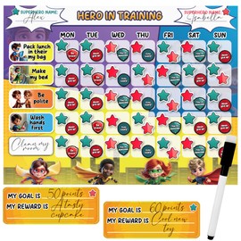EARA STORE Reward Chart for Kids with GIF Box, 70 Pre-Printed and Custom Tasks for Chart for Kids, Chore Chart for Kids with 140 Stickers, and 2 Mount Options Chore Chart for Kids Multiple Kids