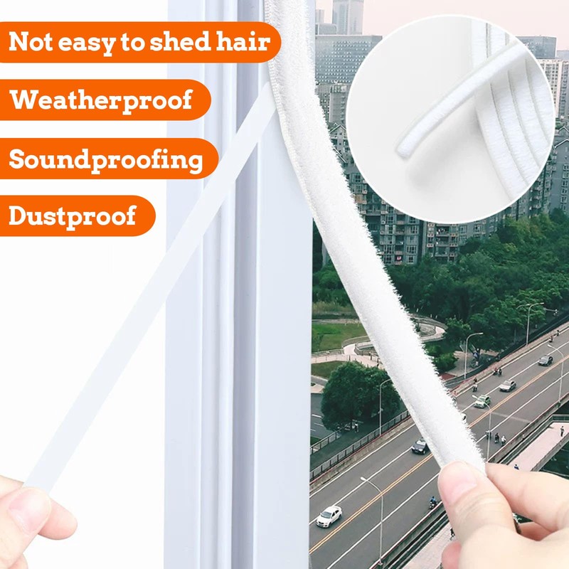 Brush Weather Stripping,0.35inx33Feet,Soundproofing Door,Window Insulation Seal,Energy Saver, Dust Proof, Adhesive