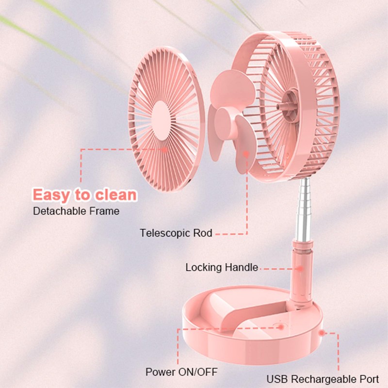 RealinKus Pedestal Fan Foldable table fan, Adjustable Height, 7200mAh Rechargeable,