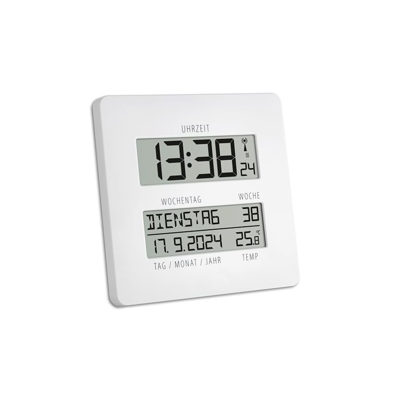 TFA Dostmann Digital Wall Clock with Radio-Controlled Clock Temperature Display