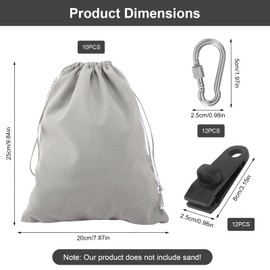 KUHAWL Pack of 10 Weight Bags for Gazebo Curtains Outdoor, Tablecloth Weight Set with 12 Carabiners 12 Clips, Weights for Gazebo for Tablecloths for Family Party Camping Wedding