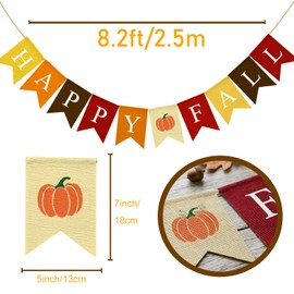 Adurself Happy Fall Burlap Banner with Pumpkin, Pre-Strung Faux Burlap Autumn Garland, Rustic Harvest Thanksgiving Decorations for Home Mantel Porch Fireplace Wall Decor