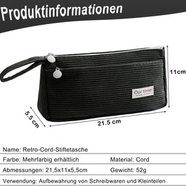 Zloptuoe Pencil Case Corduroy Fabric Pencil Case Girls for Teenagers Students, black, pencil case