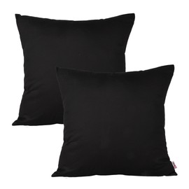 Queenie - 2 Pcs Solid Color Cotton Decorative Pillowcase Cushion Cover for Sofa Throw Pillow Case Available in 14 Colors & 5 Sizes (18 X 18 Inch (45 X 45 Cm), Black)