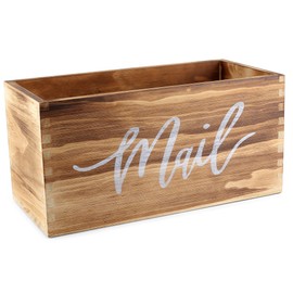 Saverstate Wood Mail Holder Storage Organizer Box, Wood Basket for Work Desktop Letters and mail, Bills, Notes and Postcard Wood Bin for Home Entryway Office Dorm Room(Rustic Brown)