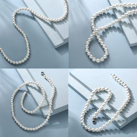 Pearl Necklace for Men, Fashion Pearl Necklace for Women, 6mm 8mm White Pearl Necklace with Jewelry Box (20Inches - 6mm)