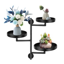 WOPAAX 3-Tier Rotating Window Plant Stand, Metal Indoor Plant Shelf, Black, 16.8 inch, Space Saving, Modern Home Decor for Bathroom, Kitchen, Living Room, Bedroom, Plant Lover