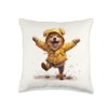 Cute Welsh Corgi Dog Wearing Yellow Raincoat Raindrops Puppy Throw