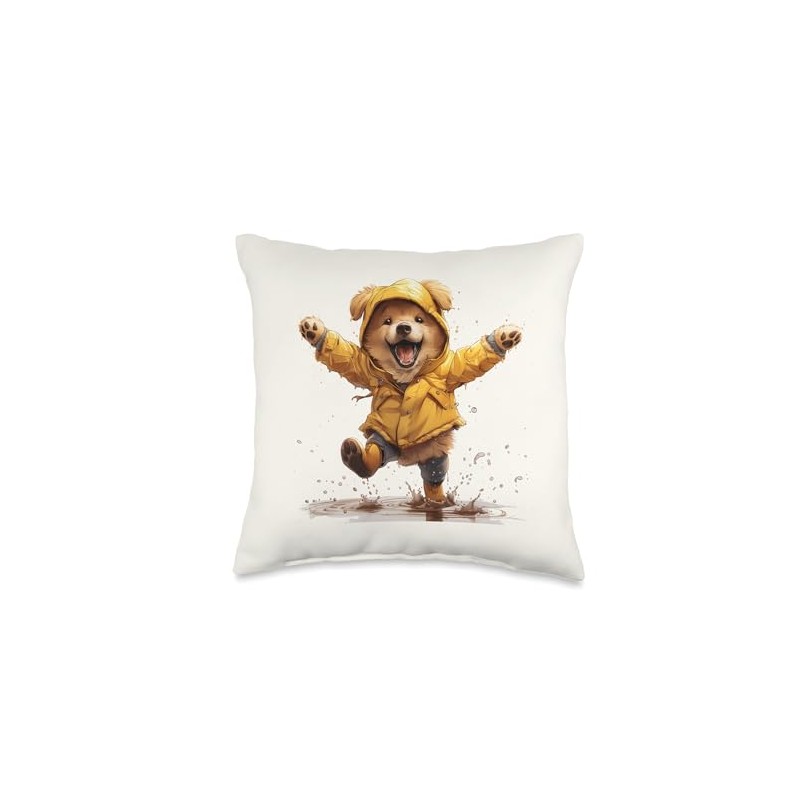 Cute Welsh Corgi Dog Wearing Yellow Raincoat Raindrops Puppy Throw
