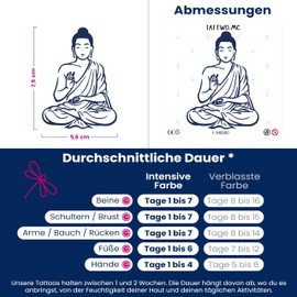 Tattwo.me 2 Week Waterproof Temporary Plant Tattoos - Buddha - EU Compliance - Vegetable Ink - Tattoo Pad Size: 9 x 9 cm (M0080)