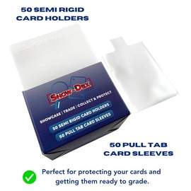 Show-Dex Semi Rigid Card Holders & Pull Tab Sleeves 50 Pack for Trading Card and Sports Card Grading Submissions