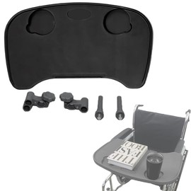 Wheelchair Tray Table with Cup Holder - Removable Wheelchair Desk Lap Board for Nursing Patient Eating Aid, Fits Wheelchair Arms of Distance 16" - 20" (Black)