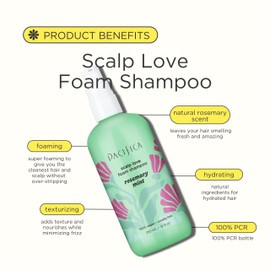 Pacifica Beauty Rosemary Mint Scalp Love Foam Shampoo, Haircare, Soothing, Mint, Balanced Healthy Scalp, For All Hair Types, Dry, Oily, Clogged, Itchy Scalp, Clean Hair Care, Vegan, 12 fl oz (1 Count)