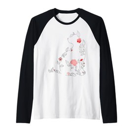 Red Flower Cat Red Graphic Raglan Baseball Tee