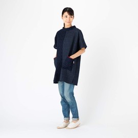 Watanosato Kurume Chijimi Woven Symmetry Blouse, Bunjin Navy x Rainy Kazuri Navy