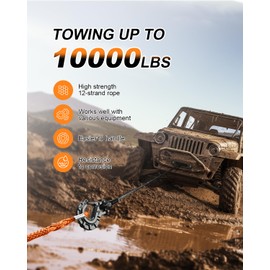 Kolvoii Winch Rope Extension 1/4 Inch x 50 Ft 10,000 Lbs, Synthetic Winch Extension Line Cable for Off Road Vehicle ATV UTV Truck etc (Orange)