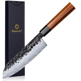 Sunnecko Santoku Knife 7 Inch, Kitchen Santoku Knife Japanese 9CR18MOV 3-Layered High Carbon Stainless Steel Sushi Knife Wooden Handle