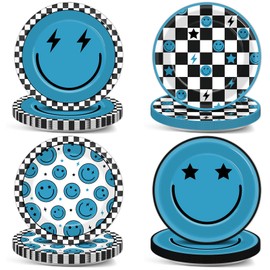 48Pcs One Happy Dude Paper Dessert Plates Blue Smile Face Party Decoration