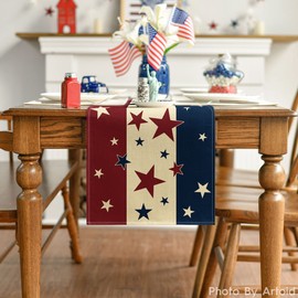 Artoid Mode Stars Stripes 4th of July Patriotic Memorial Day Table Runner, Independence Day Kitchen Dining Table Decoration for Home Party Decor 13x72 Inch