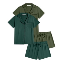 Ekouaer 2 Pack Womens Pajamas Set Button Down Summer Sleepwear Short Sleeve Comfy Pjs Loungewear Set(GP9,S)