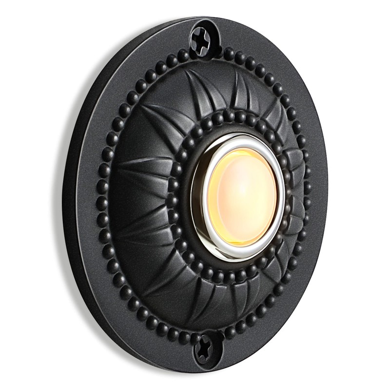 Dreyoo Round Metal Doorbell Push Button, Black Wired Lighted Up