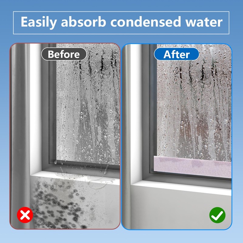 13FT Window Condensation Absorber Strip, Self-Adhesive Weather Stripping, Reusable Condensation