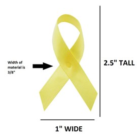 Exclusive USA | American Made 125 Yellow Satin Awareness Ribbons - Bag of 125 Fabric Ribbons with Safety Pins