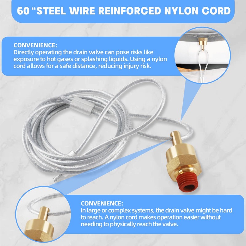 1/4” Air Tank Drain Valve Plug with 60” Cable, Dazakoot