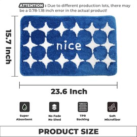Loismood Star Bathroom Mat Super Absorbent Machine Wash and Non-Slip Bath Carpet Soft Microfiber Rug for Shower, Sink and Bedroom (23"x16", Blue)