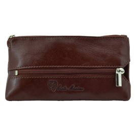 CONTE MASSIMO Men's and Women's Key Case, Key Bag, Genuine Leather, 2 Pocket Compartments with Zip and Hook, with Gift Box, brown