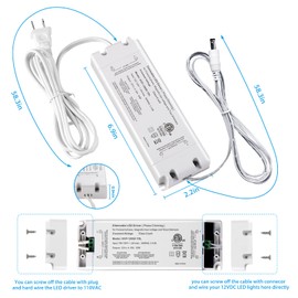 Litever 50W Dimmable LED Driver, 120VAC to 12VDC 4.17A Dimming Power Supply Transformer for LED Lights. AC Plug Cable or Hardwire. Compatible with Standard AC Wall Dimmers for LED Lights