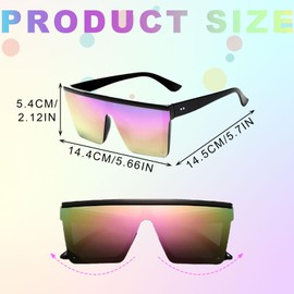 UILYNIU 2 Pack Flat Top Oversized Sunglasses Steampunk Sunglasses Square Sunglasses Rave Sunglasses Square Oversized Sunglasses for Women Men for Outdoor Activities Party, black