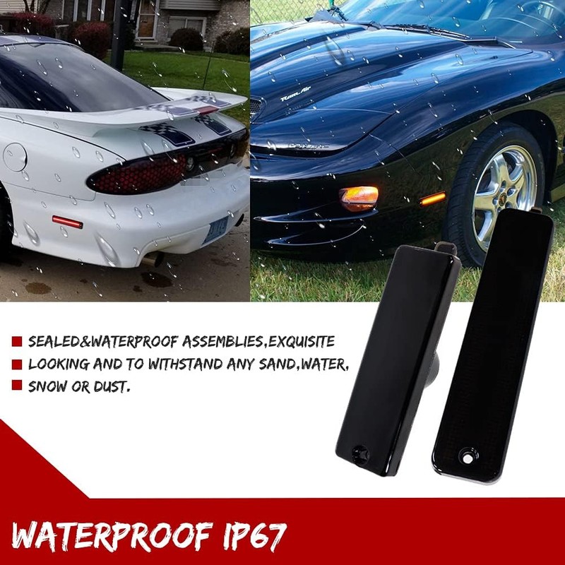 KENRTIR Smoked Lens Amber/Red LED Side Marker Light Kit Compatible
