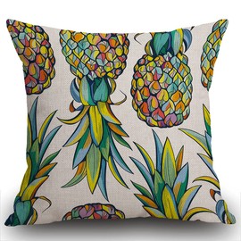 Smooffly Colorful Pineapple Cushion Cover,Seamless Pattern Design Art Soft Linen Pillow Case for Decorative Bedroom/Livingroom/Sofa/Farm House - Couch Pillow Cover 18x18 Inch 45 x 45 cm