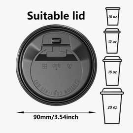 BKISVWCSop 200 Pack Coffee Cup Lids, Black Plastic Dome Lids for 10/12/16/20/24 oz Paper Cups - Leak-Proof Disposable Lids for Hot/Cold Drinks (3.54 Inches/90 mm)