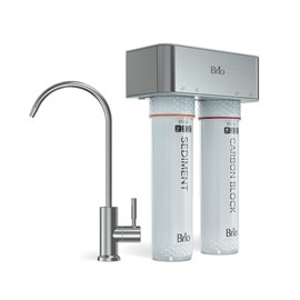 Brio 2-Stage Undersink Filtration System, Brushed Nickel Faucet, 950-Gallon Capacity Sediment & Carbon Filters, Chlorine & Heavy Metal Reduction, 0.5 GPM