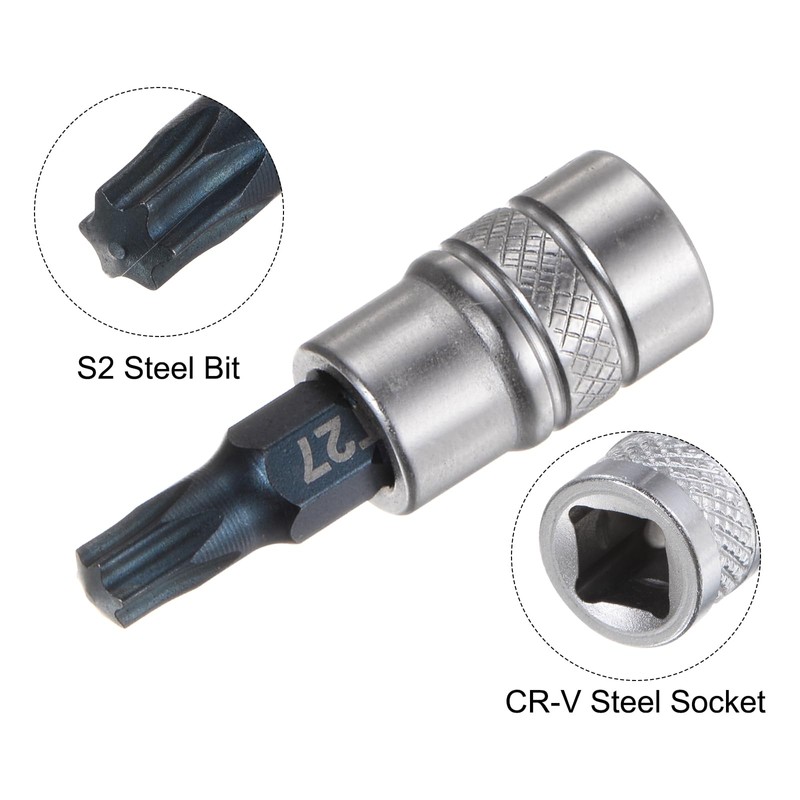 sourcing map Torx Bit Socket T27 Solid Star 1/4" Drive