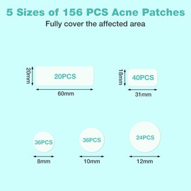 BUTBU 156 Stücks Pickel Patch Groß, 4 Größen Pimple Patches Micro Needle, Akne patches, Mighty-patch Invisible, Hydrokolloid Pflaster Für Gesicht, Kinn, Rücken oder Körper (Punkt, Streifen, Rechteck)