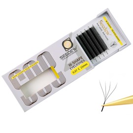 SEEDEW 4D Lash Extensions, 0.07mm C Curl 15mm 12 Rows/Tray, W Shape Flat Stem, Korean PBT Volume False Eyelashes Grafting for Beginner Artist, Lash Tech, Beauty Salon(4D-Matte Black-0.07-C-15mm)