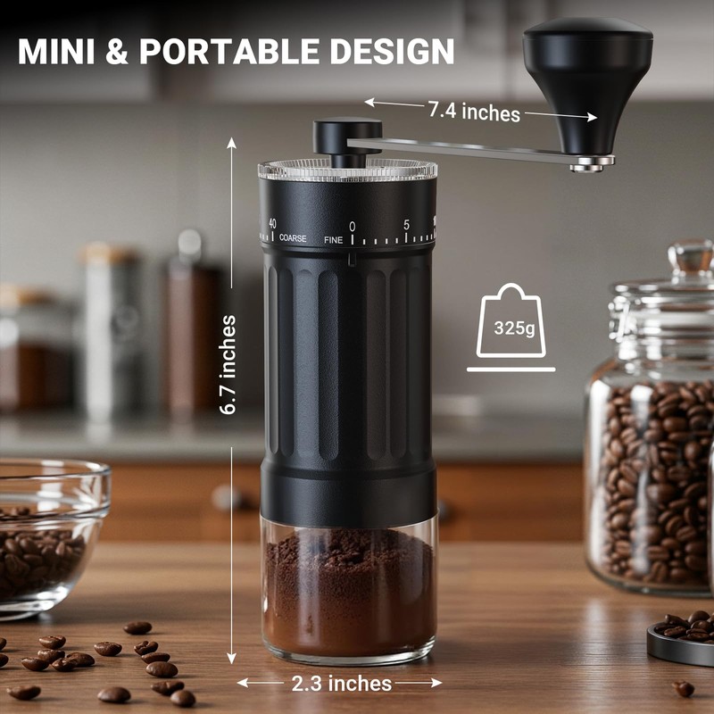 Mini Manual Coffee Grinder with 40 Adjustable Settings, Portable Hand