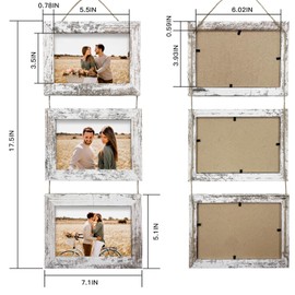 Rexllon 4x6 Wall Hanging Picture Frames Collage with 3 Opening Distressed White Frames