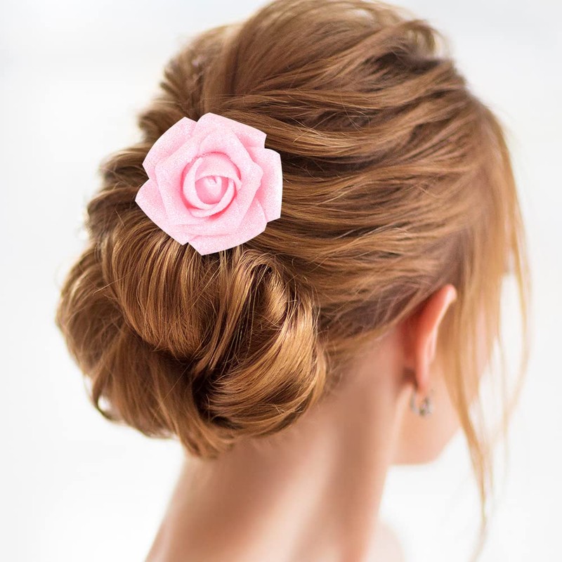 IPOPU Artificial Roses,25pcs Pink Roses Artificial Flowers Glitter Flowers Foam