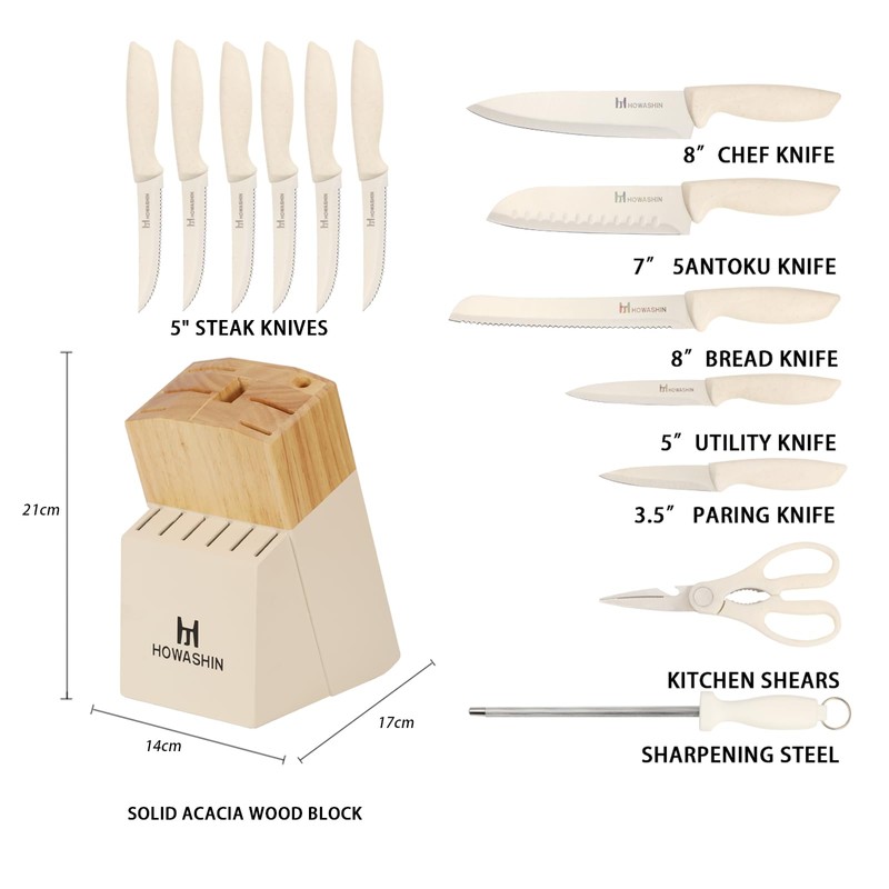 Howashin White Knife Set, 14 Pieces Kitchen Knife Set with