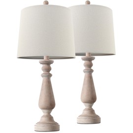 PORTRES 24.5‘’Mid Century table Lamp Set of 2 for Living Room Linen Fabric Lampshade Bedside Nightstand Lamps for Bedroom Kids Room Dorm Office Rustic Nightlight Table Lamps Resin