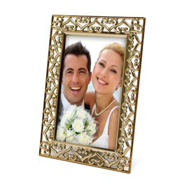 MIMOSA MOMENTS Heart Border Metal Picture Frame with Rhinestones Décor (Brass, 4X6)
