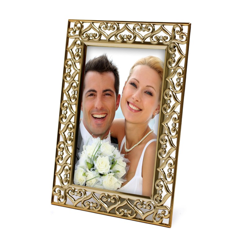 MIMOSA MOMENTS Heart Border Metal Picture Frame with Rhinestones Décor