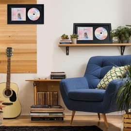 Hodeframe 2 Pack CD Frame，14.4" x 7.9" CD Display Frame for Disc and CD Box,Black Frame with Black Mat,CD Frame Display Case with Real Glass,Signed CD Music Frame for Wall and Tabletop