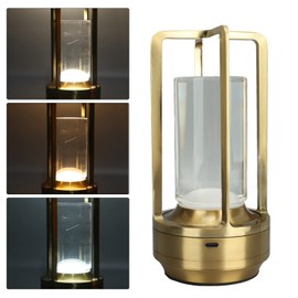 Hyuduo Nightstand Table Lamp Cordless Table Lamp, USB Rechargeable, Touch Control, 3 Way Dimmable Touch, Crystal Lampshade, Dimmable Table Lamp, for Indoor Bedside, Study (Gold)