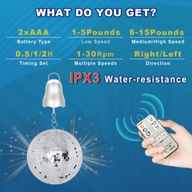 Wind Spinner Motor, 1-30 RPM Disco Ball Motor Battery Operated with Remote, Timing & Direction Setting, Slow Spinning Baby Crib Mobile Motor, Rotating Silver Wind Chime Motor for Mirror Ball Ornaments